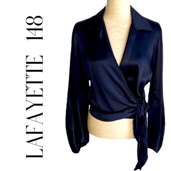 Lafayette 148 New York Tops - LAFAYETTE 148 SILK WRAP BLOUSE W BISHOP SLEEVES 10